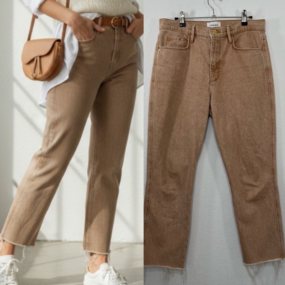 Frame Le Sylvie Slender Straight Jeans in Sand Womens size 29